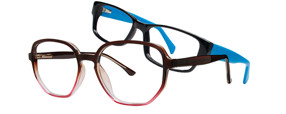 Modern Plastics II eyewear including frames and prescription lenses